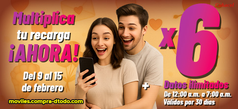 Multiplica x 6 + Datos ilimitados 30 días de 12- 7am